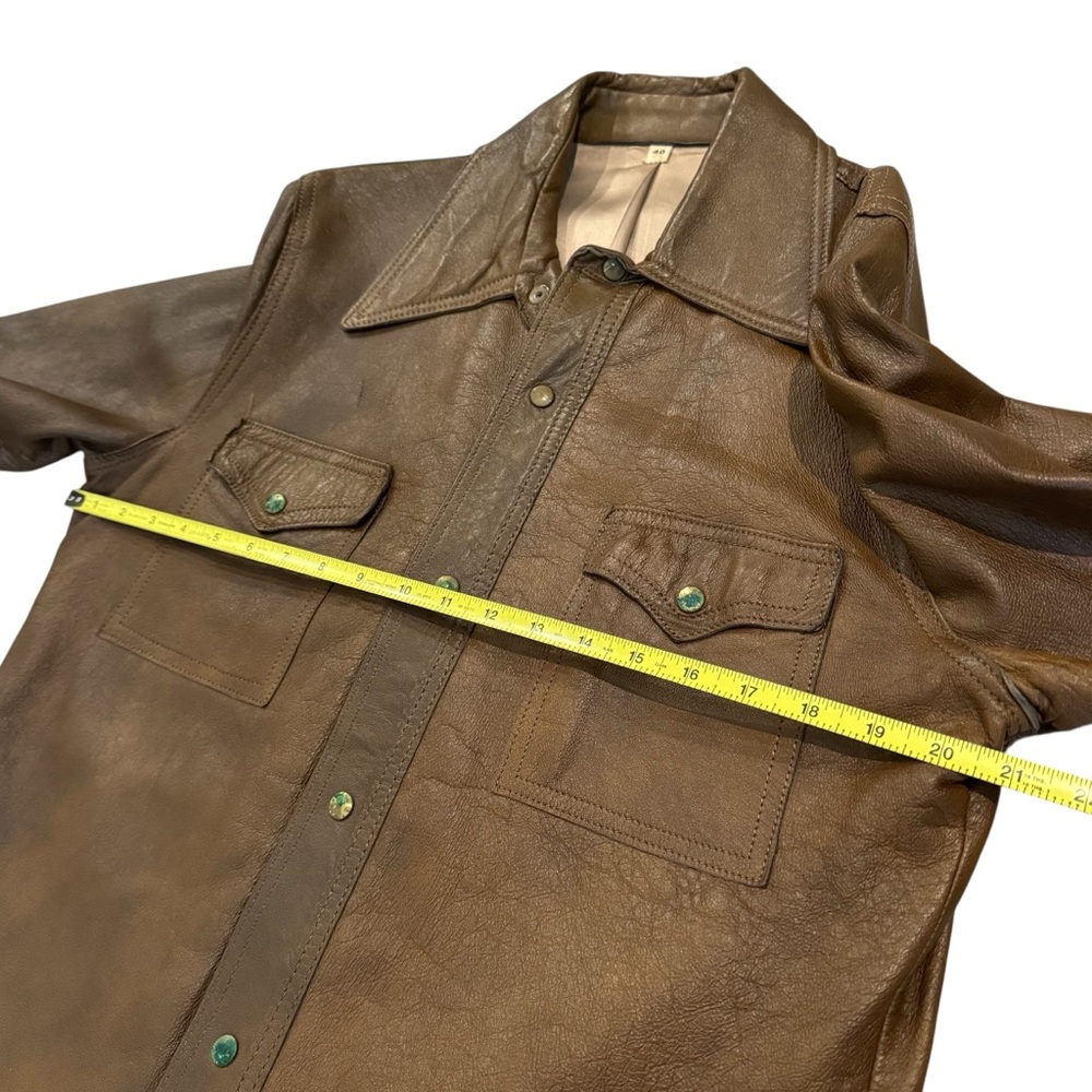 vintage 70s scully men’s leather jacket shirt brown western size 40 medium - Picture 11 of 11